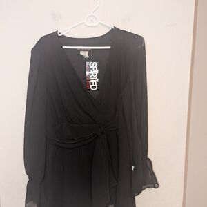 Spirited Randolph Duke black blouse sheer sleeves size 16 W